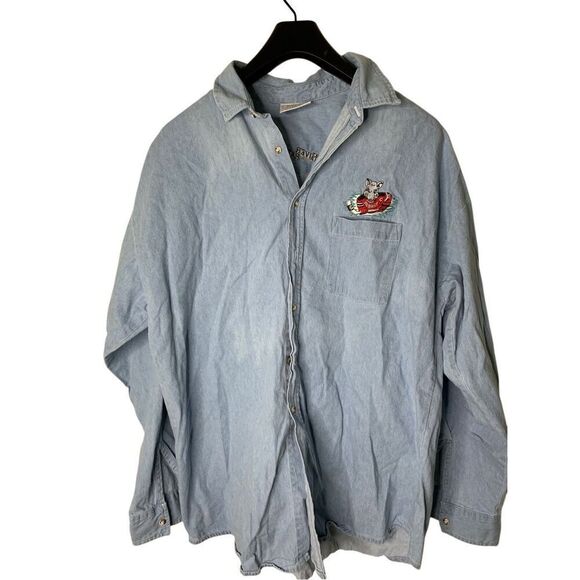 Vintage Albany River Rats 100% cotton denim shirt Crystal Springs size XL - Picture 1 of 5